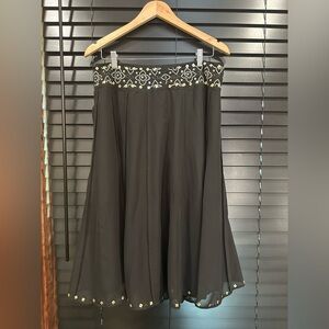 EUC Worthington Black Midi Skirt with Gold Embroidery SEQUINS